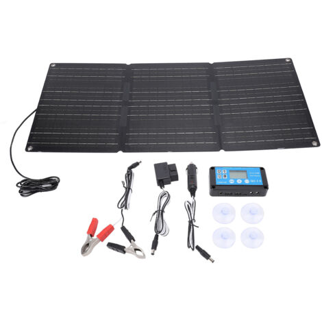 100W Tragbares, faltbares Solarpanel-Set, 2 USB-Ausgangsregler, Kfz-Stecker-Unterstützung, OBD-Ladefunktion, wasserabweisend für Camping, Outdoor-Reisen, 3 Paneele.