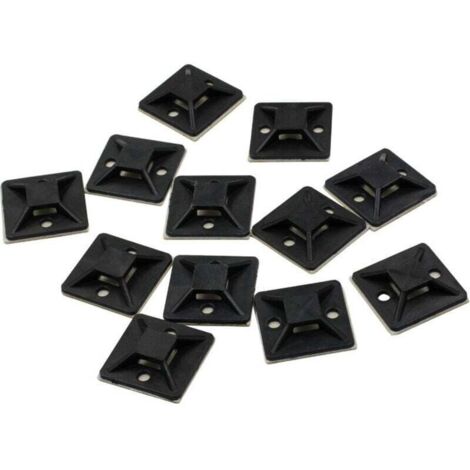 100x Bases auto-adhesives 25x25 mm pour attaches de cable Noir