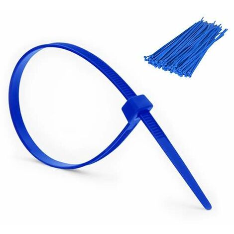 100x collier de serrage plastique 2,5x100mm bleu cranté pour diamètre 22mm résistant à l'huile et à l'essence lien serre attache câble fixation tube tuyau nylon universel