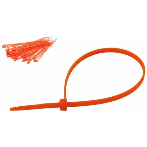 100x collier de serrage plastique 2,5x100mm orange cranté pour diamètre 22mm résistant à l'huile et à l'essence lien serre attache câble fixation tube tuyau nylon universel