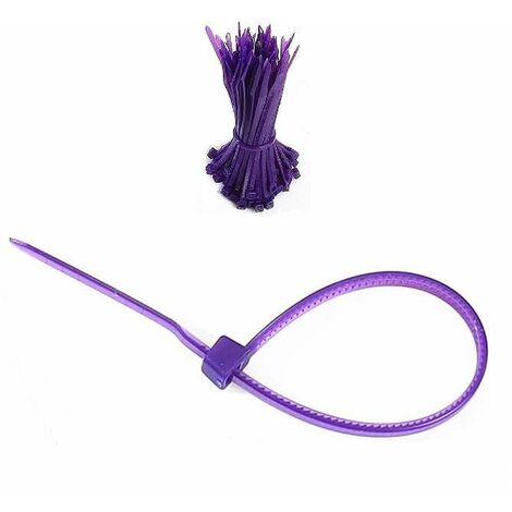 100x collier de serrage plastique 2,5x100mm violet cranté pour diamètre 22mm résistant à l'huile et à l'essence lien serre attache câble fixation tube tuyau nylon universel