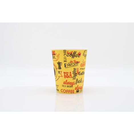 100x Kaffeebecher Morning Coffee Papierbecher PE beschichtet 8 oz / 200ml Gelb