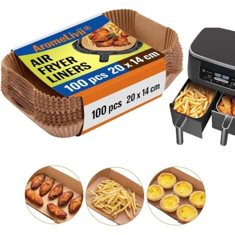 100x Papier Cuisson pour Ninja Air Fryer, 20 x 14cm Rectangulaire, Résiste à 230°C et à l'huile, Feuille Paper Liners pour airfryer Foodi Tiroir Double [AF500EU 10,4L  AF400EUCP AF300EU AF200EU]