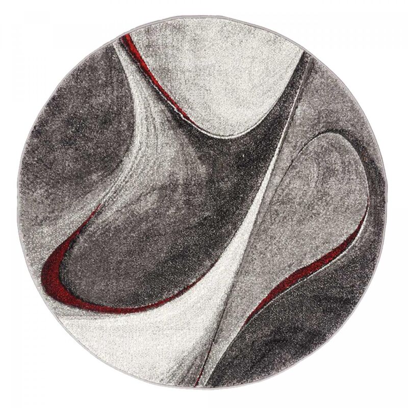 Unamourdetapis - Tapis salon et chambre Ø120cm rouge et gris rond tissé motif géométrique madila