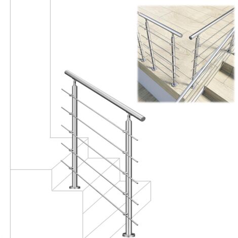 100x106cm quality 304 Stainless Steel Handrail with 5 Crossbars Balustrade Stairs