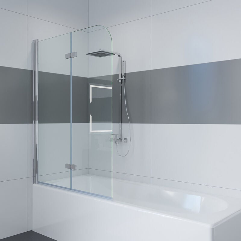 Impts - Fixation de baignoire cloison de douche paroi de douche en 2 parties paroi pliante pour baignoire verre de sécurité trempé 6mm avec