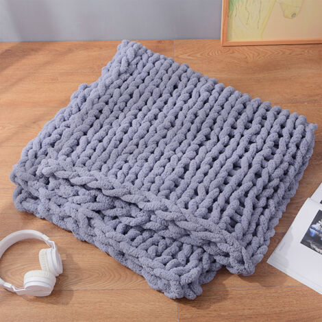 100x150CM Hand Woven Chenille Blanket for Couch and Bed,Grey