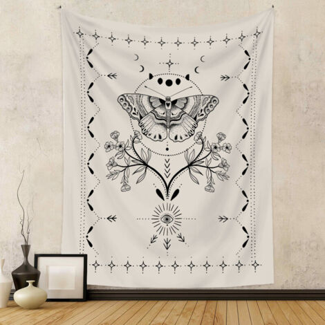 (100x150cm)Tapisserie Noir et Blanc Tapisserie Papillon Tapisserie De Tarot Tapisserie Phase de Lune Tapisserie Tenture Décoration Murale Couverture