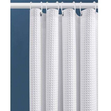 100x180CM (Weiß) Waffel Duschvorhang mit Metallösen Duschvorhang Badewanne Anti Schimmel Stoff Duschvorhang Robust für Badewanne Duschkabine, Beschwerter Saum