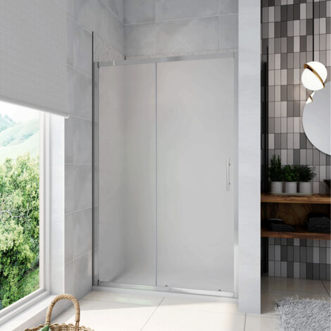 100x185 cm Porta Doccia Per Nicchia Anta Scorrevole Ingresso Laterale In Vetro Temperato 5mm Satinato Opaco