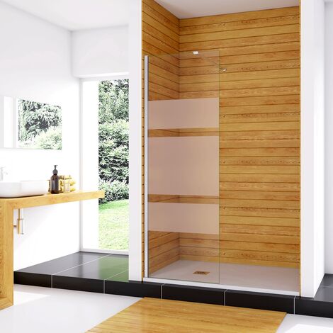 100x190 cm Box Doccia Walk In Parete Fissa in Vetro Temperato 6 mm Anticalcare Multi Fasce Satinate Opache con Barra Stabilizzatrice 90 cm Cromo Lucido