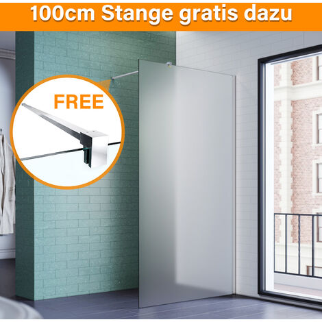 100x200cm Walk in Duschwand, NANO ESG 8mm Vollsatiniert Glas, Duschtrennwand Glaswand mit Stabilisator