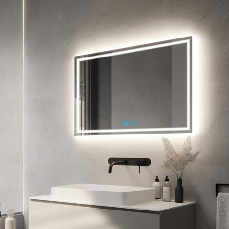 100x60 cm Badspiegel Badezimmerspiegel LED Beleuchtung Wandspiegel Kaltweiß Warmweiß licht Wandschalter Energiesparender,IP44