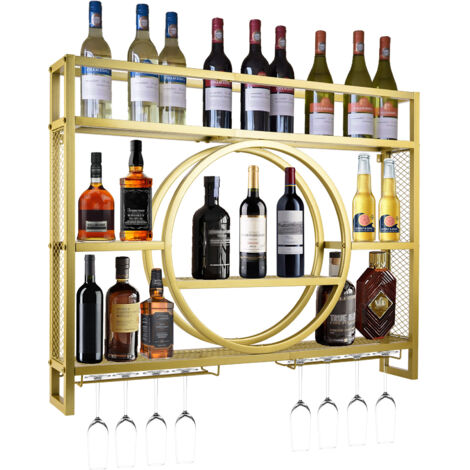 100x80x15cm Weinregal Wandmontierte Metal Flaschenregal Gold Wein Regal Rack Schrank Platz für 30 Flaschen Max.50kg 3 Ebenen