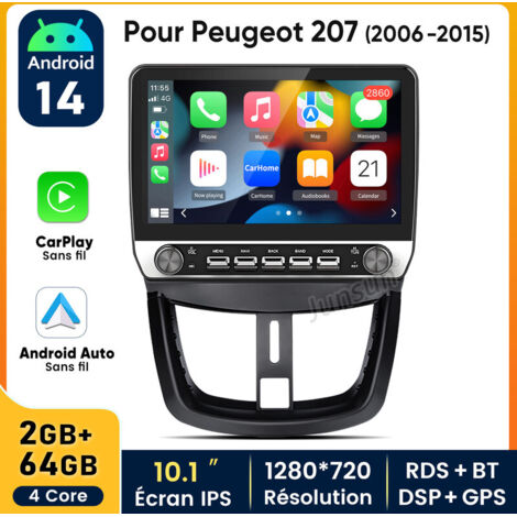 10.1 pouces Carplay Autoradio pour Peugeot 207 2006-2015 Android 2+64GB JUNSUN