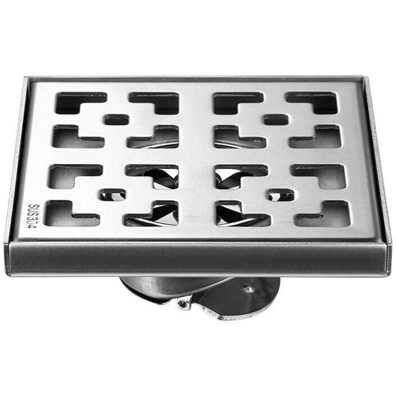 Cyslmuk - 10x10cm Siphon de douche carré brossé, siphon de sol en acier inoxydable avec grille amovible, passoire à cheveux, drain de douche de salle