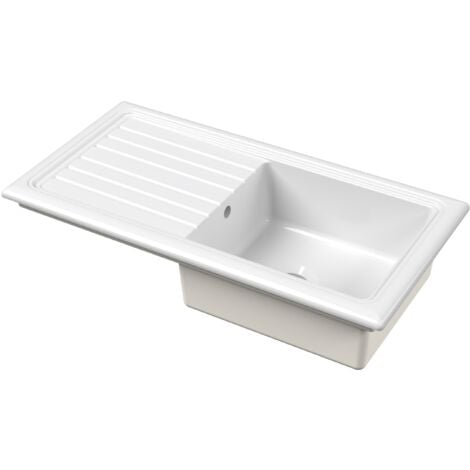 101cm Inset Counter Top Single Bowl Fireclay Ceramic Kitchen Sink - White