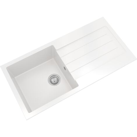 101cm Kitchen Single Bowl Composite Inset Sink with Overflow & Drainer - Matt White