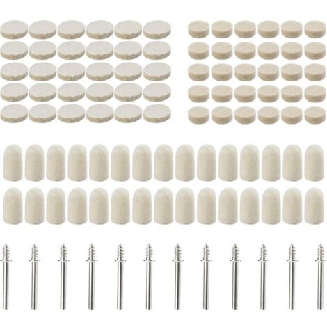 102 almohadillas de pulido de fieltro de lana, rueda abrasiva para accesorios - Herramientas rotativas - Tamaños surtidos: 10/13/25 mm de diámetro. DEBUNS