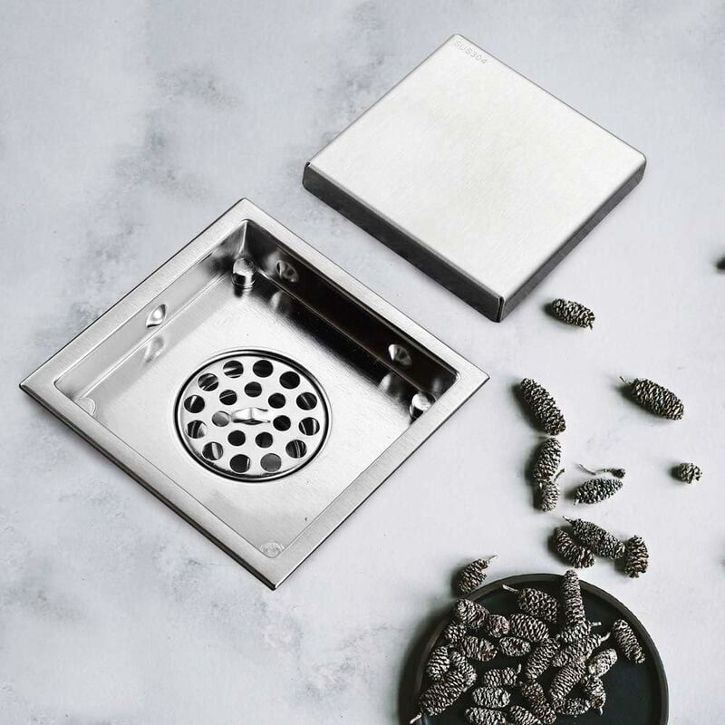 Memkey - 10,2 cm Design carré Carrelage au Sol Douche Drain Déodorant Centre Quadrate Drains de Sol for Salle de Bain Cuisine Balcon, Joint de