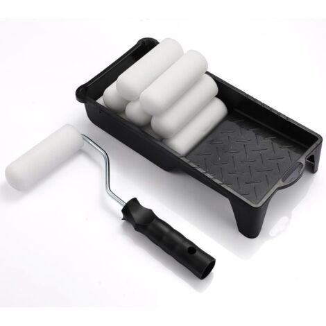 10,2 cm Farbroller-Set mit 10 Schwammaufsätzen, Stahlwanne, Polypropylengriff für Wandgestaltung und gleichmäßigen Farbauftrag, weiß, 12-teilig