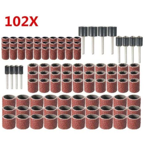 102-Piece Rubber Sanding Drum Set with Free Box, Including 90 Sanding Bands and 12 Drum Mandrels for Dremel Rotary Tools