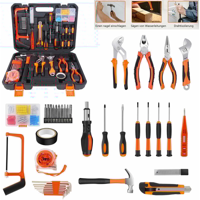 102 pièces boîte à outils set tournevis set boîte à outils marteau à cliquet diy