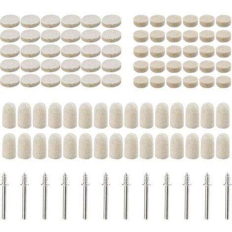 102 tampons de polissage en feutre de laine, Roue de polissage abrasif Pour accessoires - Outils rotatifs - Dimensions assorties 10/13/25 mm de diamètre..DEBUNS