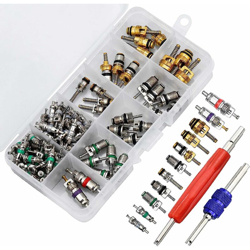 Longziming - 102pcs Noyau de Valve de Climatisation, R134A Noyaux de Tige de Soupape de Climatisation Automobile avec Outil de Suppression pour la
