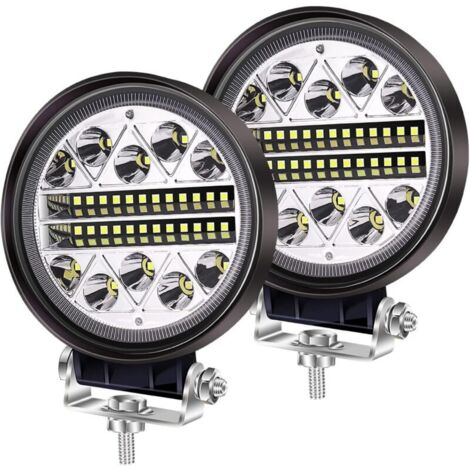 102W LED Travail lumière Offroad Conduite antibrouillards, 2PCS Rondes LED Pods Spot Flood Combo Lights 12V 24V Feux auxiliaires pour Camion Tract Voiture 4x4 ATV UTV SUV Bateau
