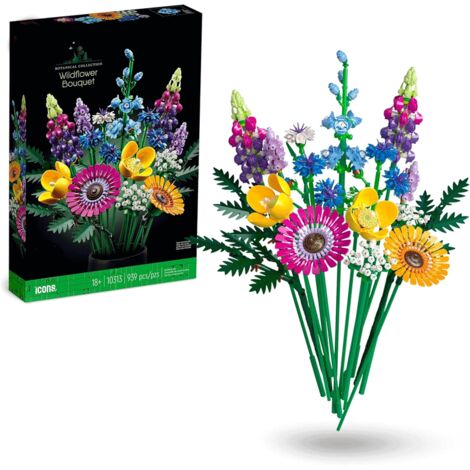 MIMIY 10313 Iconos de ramo de flores silvestres, plantas artificiales con amapolas y lavanda, actividad de manualidades para adultos, regalo, colección botánica, edición 2024