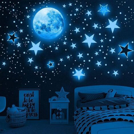 1049 Pièces Stickers Muraux Enfants Stikers Murals Lune Et Etoiles Phosphorescente Autocollant Mural Lumineux Autocollant Bebe Garcon Fille Enfant Adulte Chambres Plafond Décoration
