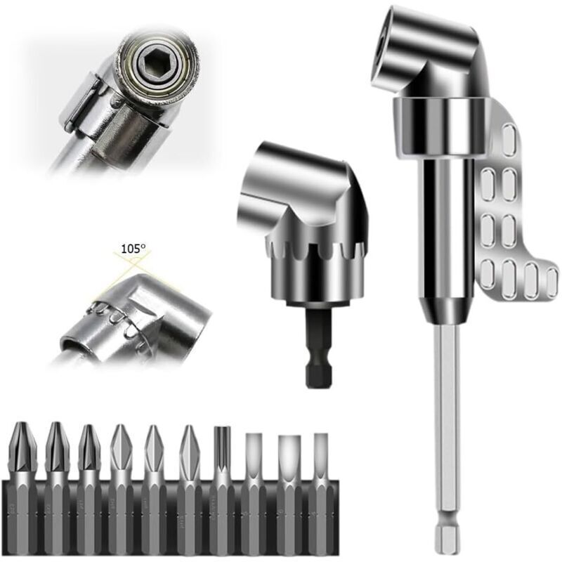 105° angled screwdriver adapter, 2025 angle tool screwdriver bit with multi-function screwdriver bit, 6.35 mm hex shank, for garage and construction