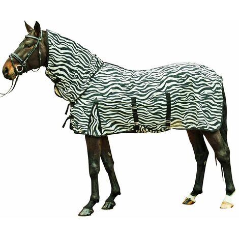 105 cm, Blanc/Noir (1291): Couverture en filet coupe-vent complète avec cache-cou et sangles Modèle Zebra