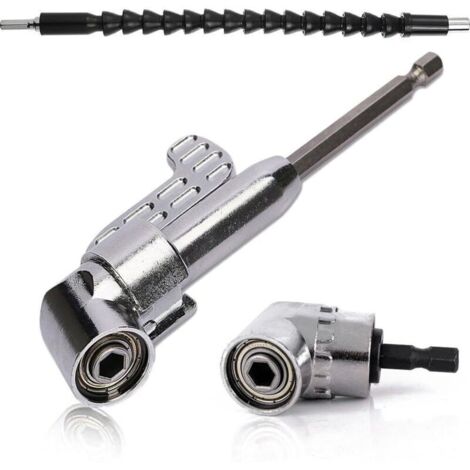 105 Degrés Foret à angle droit Visseuse Adaptateur (1PCS Court + 1PCS Longue）et 1/4 po Flexible perceuse visseuse electrique d'extension d'angle ，pratique dans un espace de travail serré