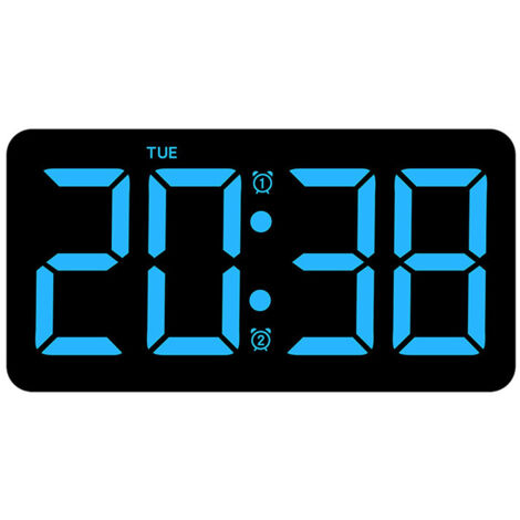 10.5" horloge murale numérique LED affichage de température d’humidité réveil avec télécommande pour le décor de salon - bleu
