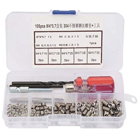 105 stücke Gewindeeinsätze Reparatursatz Edelstahl Helicoil Typ Draht Insert Installation Set(M40.7)