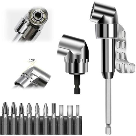 105° Winkelschraubendreher-Adapter, 2025 Winkelwerkzeug-Schraubendreher-Bit mit Multifunktions-Schraubendreher-Bit, 1/4-Zoll-Sechskantschaft, für Garage und Baustelle (kurz und lang)  FLITI