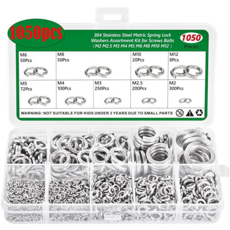 1050 Pièces Inox Rondelles Plates Metal, 9 Tailles Rondelles Acier Inoxydabl 304 - M2 M25 M3 M4 M5 M6 M8 M10 M12 Rondelle Inox pour Vis et écrous