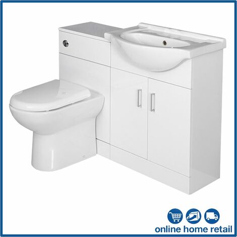 1050mm Toilet and Bathroom Vanity Unit Combined Basin Sink Furniture Gloss White - White