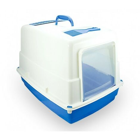 10580 Maison de toilette de chats HEIDI porte basculante charbon actif  54x39x39  Couleur: Bleu