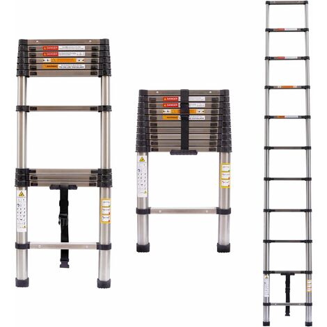 10.5FT Telescopic Ladder Foldable Telescoping Extension Ladder Loft Ladder 330lb Load, 3.2M Stainless Steel Telescoping Ladder for Cleaning Gutter, Housework EN131