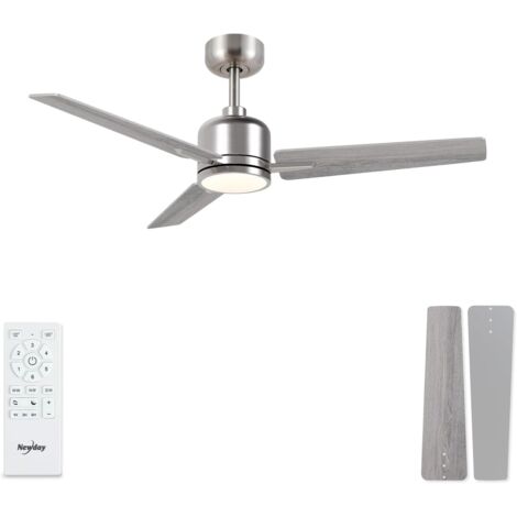 107 cm Deckenventilator mit Beleuchtung, Holzoptik, silberfarbener Deckenventilator mit Fernbedienung, leiser Deckenventilator für Schlafzimmer mit wendbaren MDF-Flügeln für Wohnzimmer, Küche und Terr