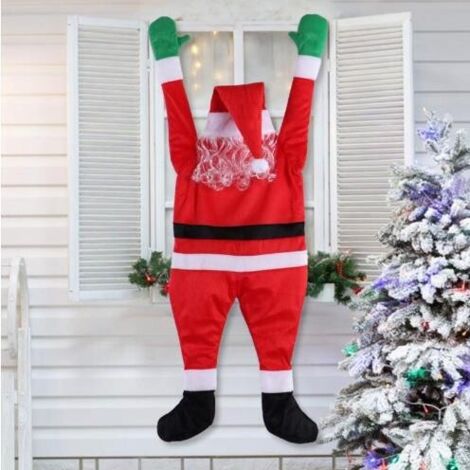 108/170 cm Grand Décoration de Noël à Suspendre, Père Noël à Suspendre pour intérieur et extérieur, Maison, Porte, Mur, fenêtre, Voiture, escaliers, toits, Rouge