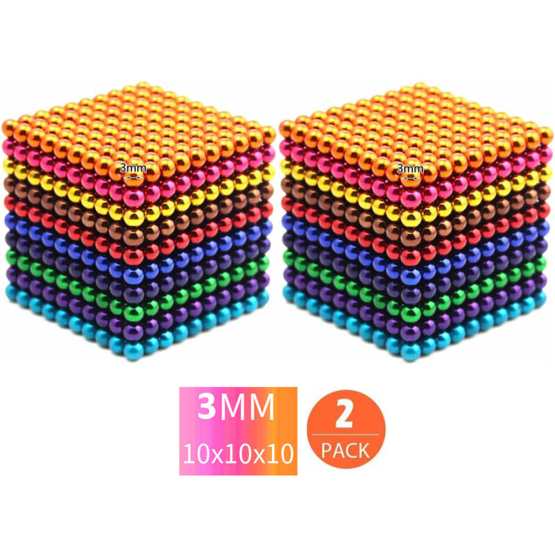 Redroad - 2 Pack 1000 pcs 3mm Ensemble De Boules Magnétiques Aimant Magique Cube Jouets De Construction Soulagement Du Stress Mélanger 10 Couleurs