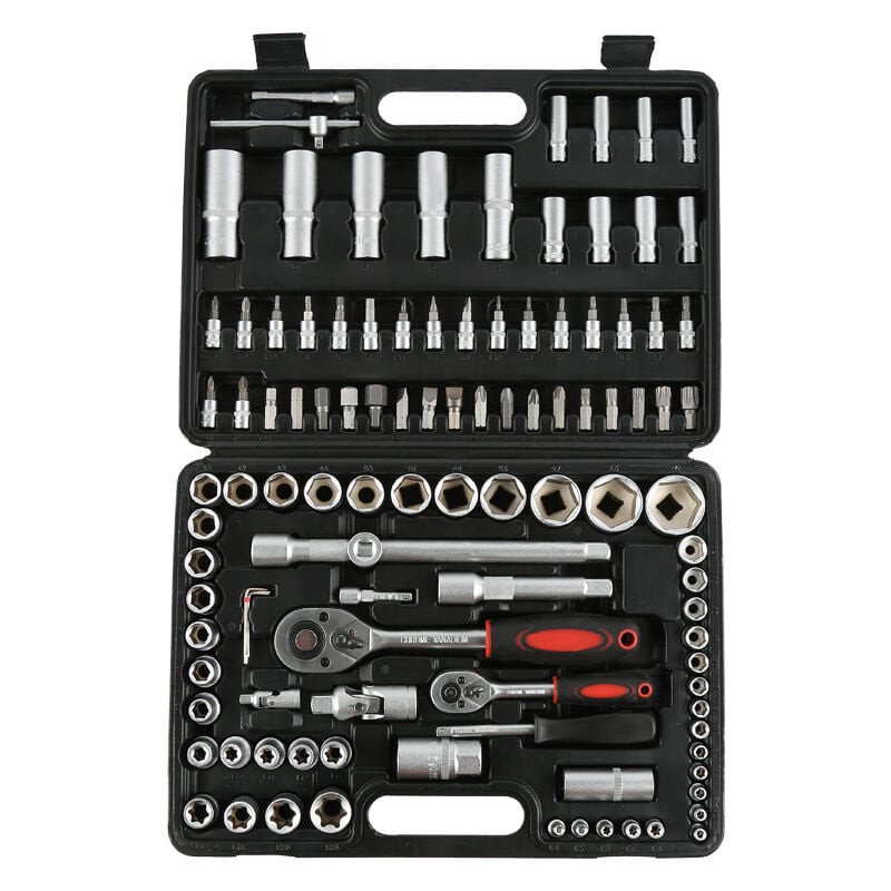 Image of 108 pz di riparazione degli attrezzi Socket Set Ratchet chiavi dinamometriche Auto a mano manica Auto combinazione di strumento