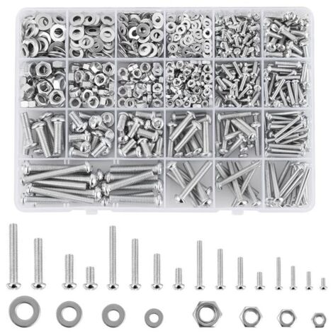 1080 Pièces M3 M4 M5 M6 Jeu de Vis avec Ecrous,Vis à Tête Hexagonale Boulon et écrous Acier Inoxydable,Vis et Écrous et Rondelles