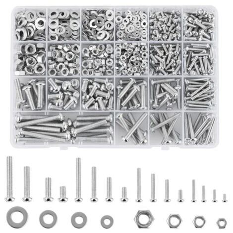 1080 Pièces M3 M4 M5 M6 Jeu de Vis avec Ecrous,Vis à Tête Hexagonale Boulon et écrous Acier Inoxydable,Vis et Écrous et Rondelles