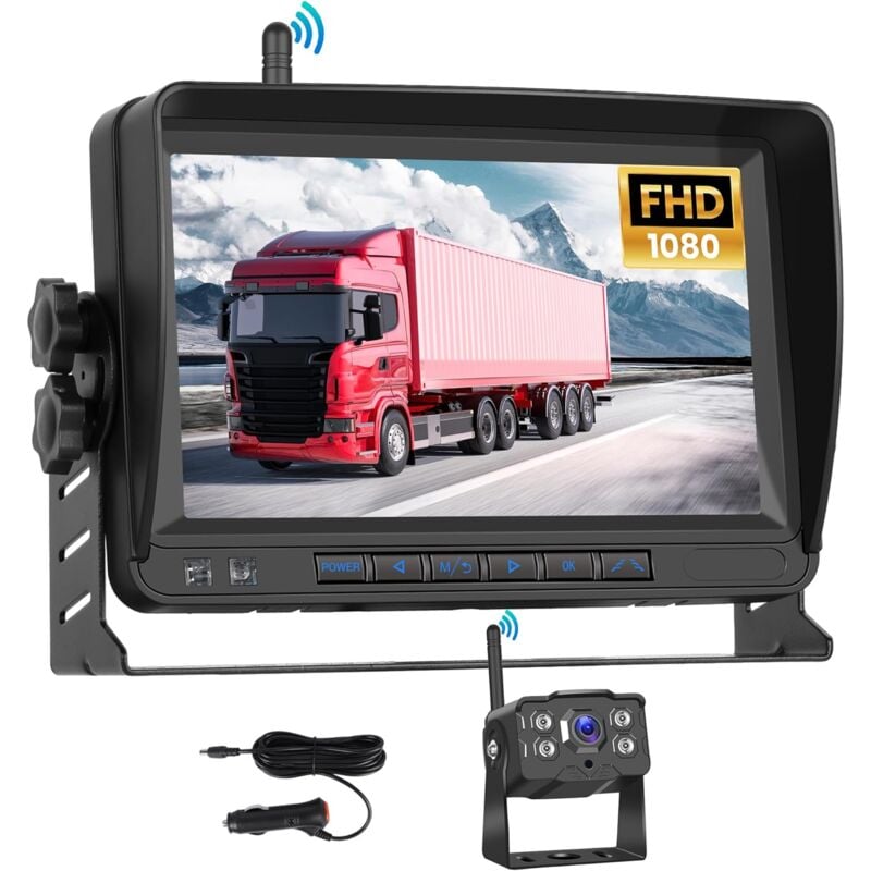 Ikodm - 1080P Caméra de Recul sans Fil, hd ips 7 Pouces Moniteur IP68 Imperméable Vision Nocturne, Grand Angle Aide au Recul Image Flip Caméra de