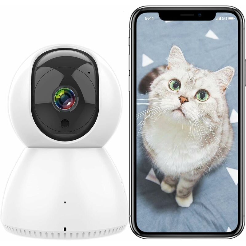 Ccykxa - Caméra Surveillance WiFi Intérieur 2,4GHz/5GHz, 1080P Camera ip 360 ° Compatible Alexa Google Home, Vision Nocturne, Suivi de Mouvement,